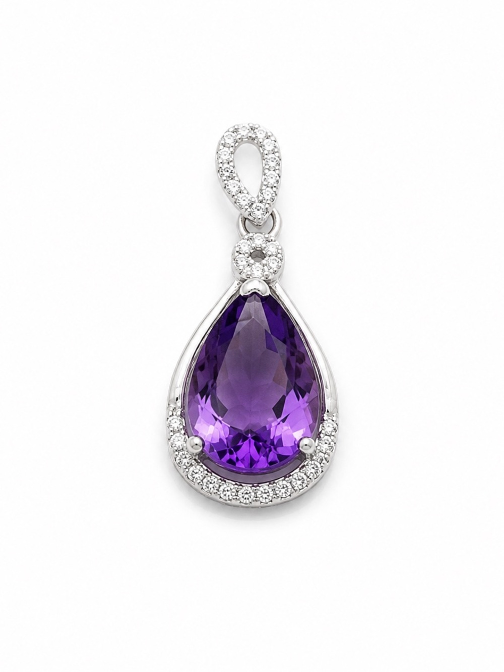 Sterling-Style Purple Teardrop Pendant with Clear Accents